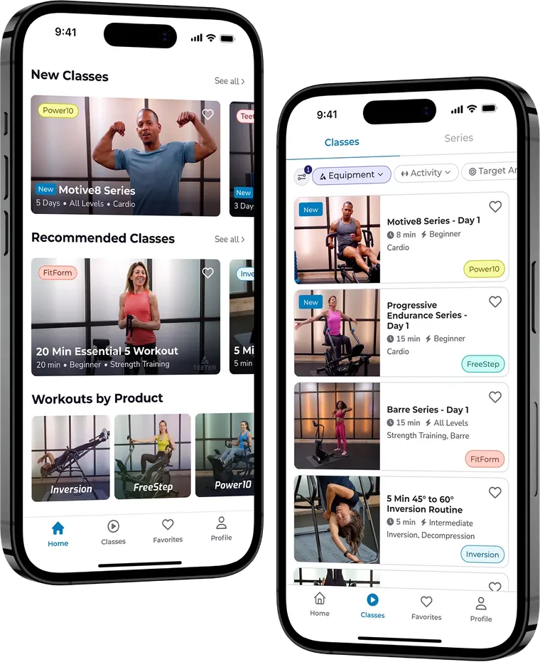 Ekrany aplikacji Teeter Move na telefonach